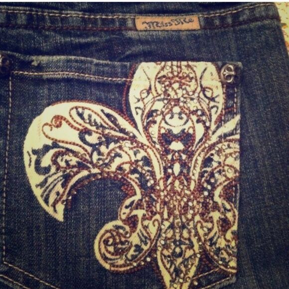 Miss Me Beautiful Fleur De Lis Print Jeans Size 27